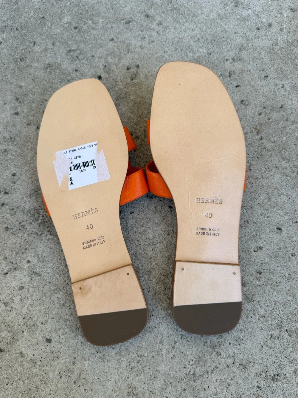 Hermes Orange Leather H-Strap Slide Sandals